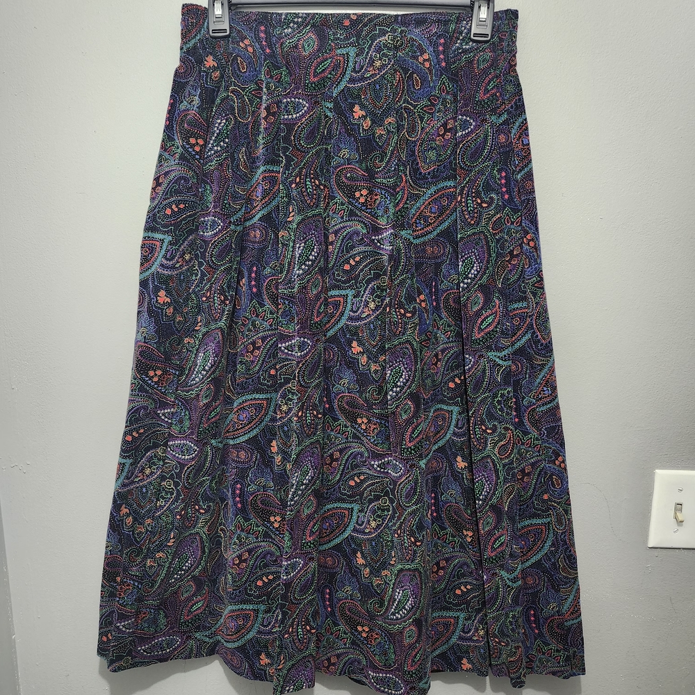 Talbots Vintage Corduroy Multicolor Paisley A-Line Skirt Size 14 With Pockets